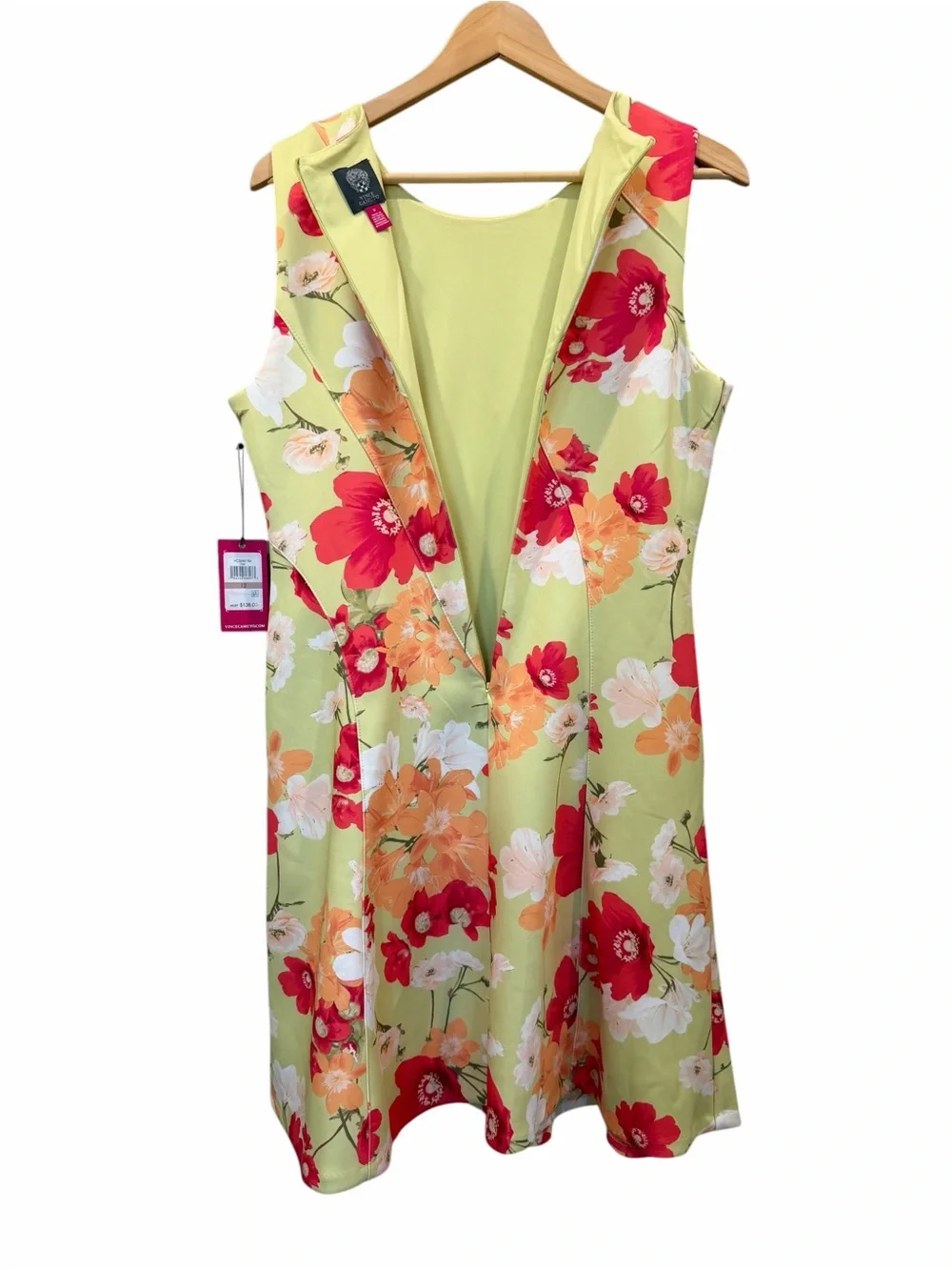 Vince Camuto Scuba Fit Flare Dress Floral Sleeveless Lime Green Orange 12 NWT